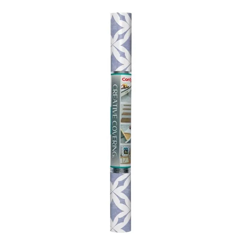 Con‑tact Vintage Trellis Blue Vinyl Shelf Liner – 9 Ft × 18 In Self‑adhesive Roll