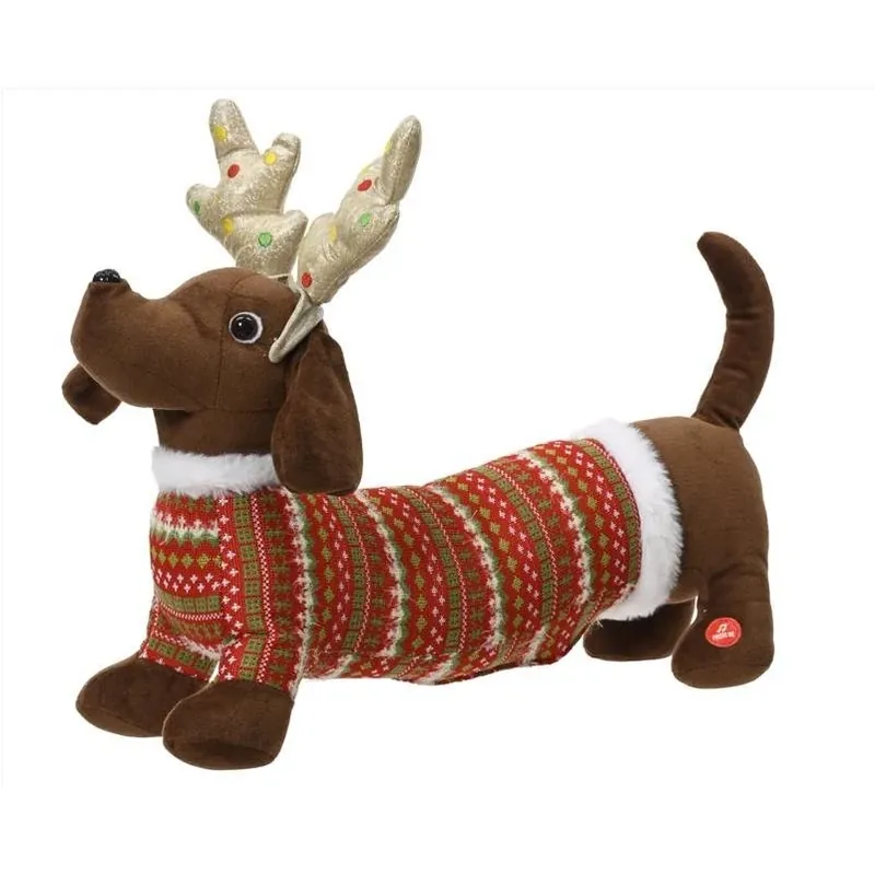 10‑inch Brown Animated Christmas Dog Ornament
