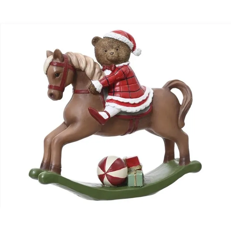 Multicolored Bear Rocking Horse Table Décor – 8‑inch Resin Accent