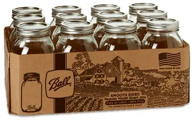 Mason Jars, Regular Mouth, Smooth Size, Qt., 12-pk.