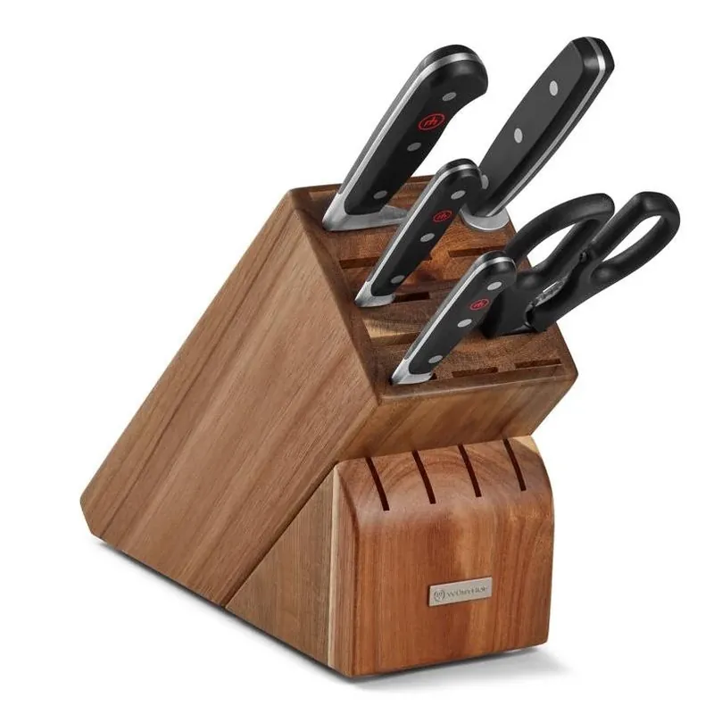 6‑piece Stainless Steel Block Knife Set – Professional Kitchen Cutlery With Ergonomic Plastic Handles