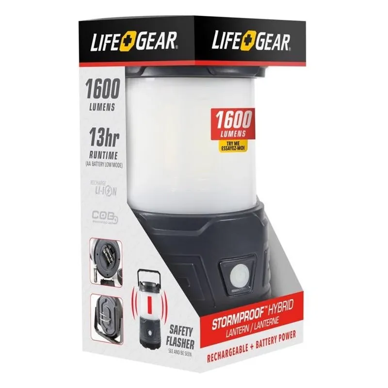 Lifegear 1600‑lumen Rechargeable Led Lantern – High‑power Aa Flashlight In Black