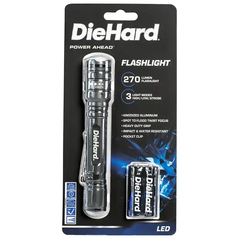 Diehard 270 Lumen Flashlight With Twist Focus System, 2aa Battery Included, Model 41-6647