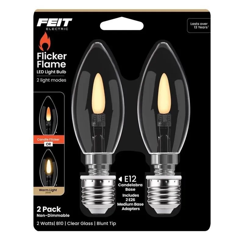 Clear Filament Led Candelabra Bulb – 2w Equivalent, B10 Shape, Pack Of 2