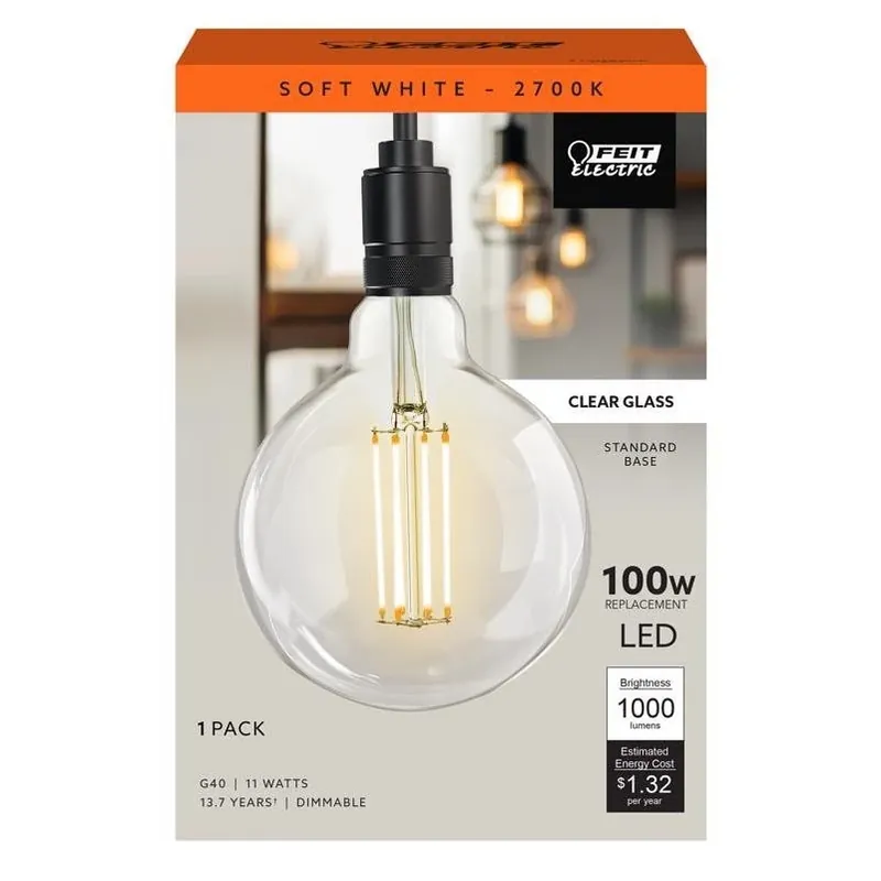11w G40 Filament Led Globe – Soft White 100w Equivalent, Dimmable, Indoor/outdoor