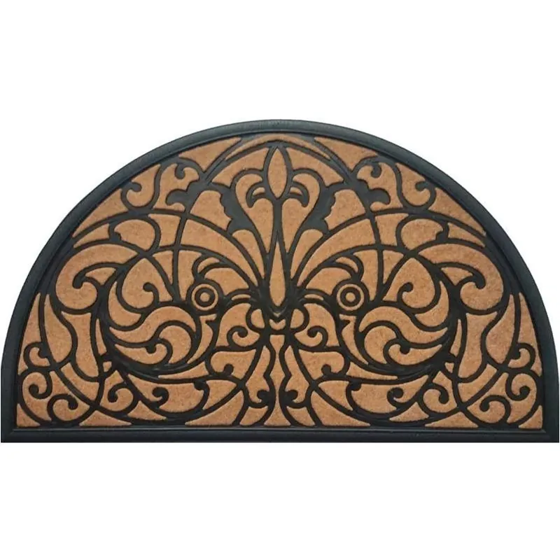 Half‑circle Rubber Outdoor Door Mat – 18×30 in, Black & Brown, Slip‑resistant