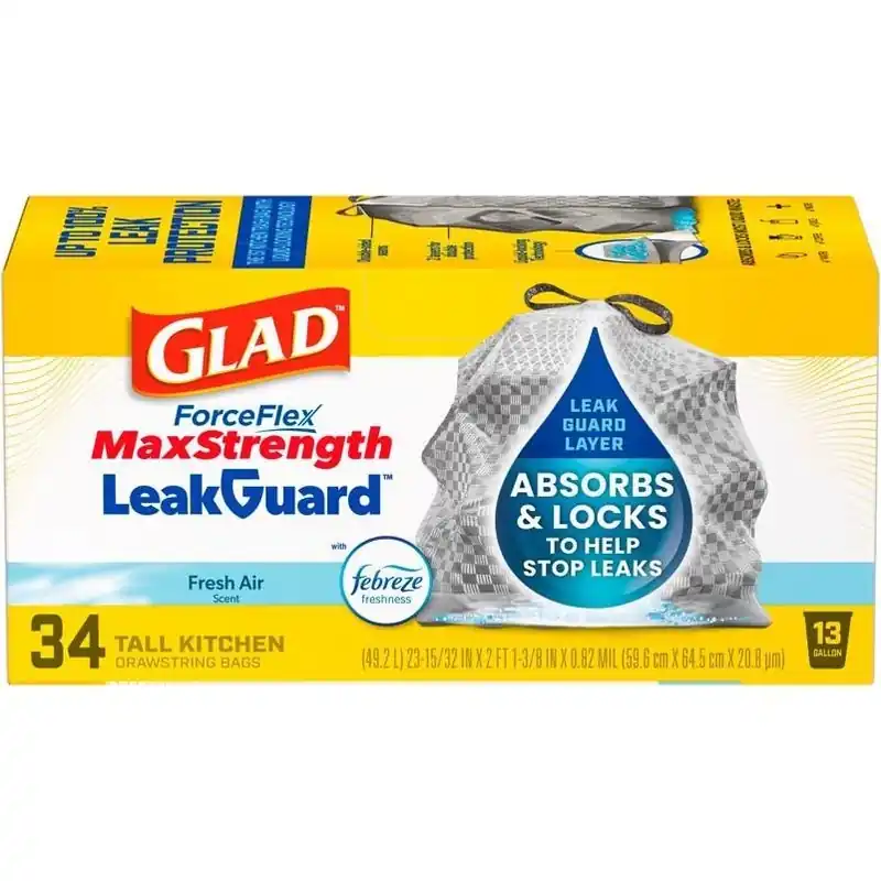 Leakguard 13‑gallon Fresh‑scent Drawstring Kitchen Trash Bags – 34 Pack