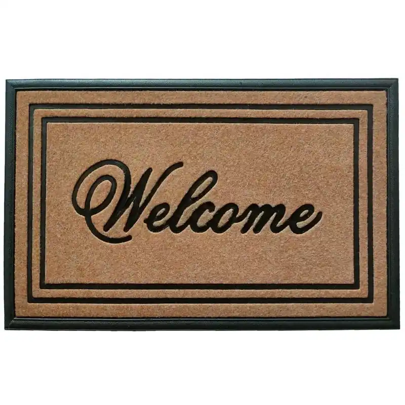 Beige & Black Outdoor Rubber Door Mat – 18×30 in, Slip‑resistant