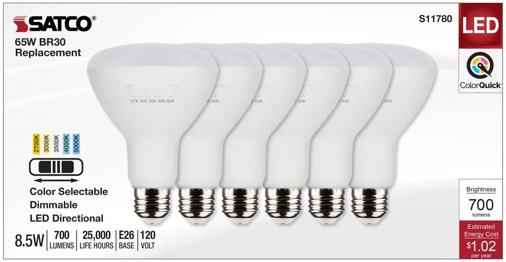 S11780 Directional Led 120v 8.5w =65w Br30 Medium E26 Cct Selectable Bulb