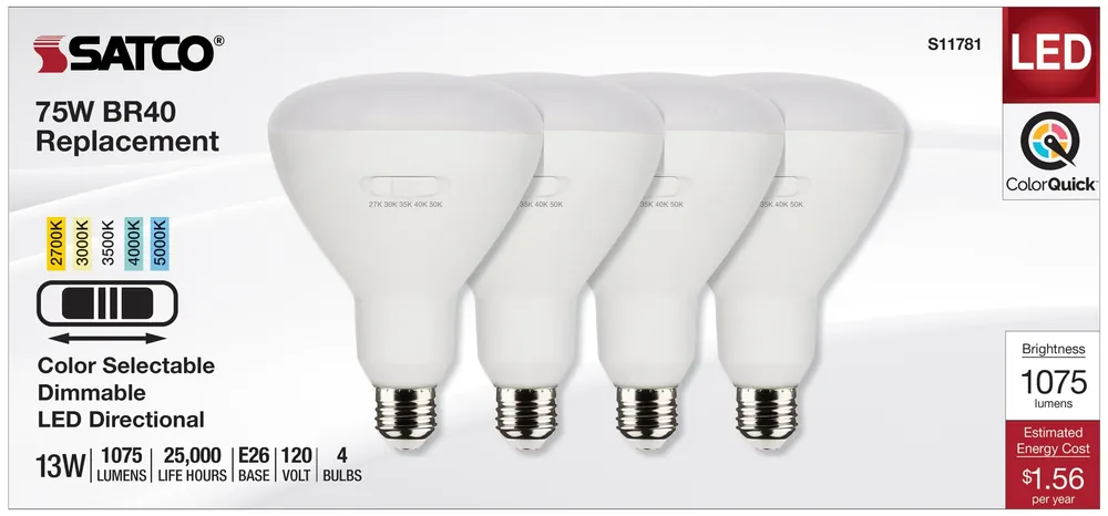 S11781 Directional Led 120v 13w =75w Br30 Medium E26 Cct Selectable Light Bulb