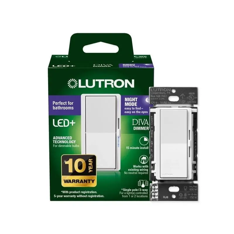 Diva 3‑way Dimmer Switch With Night Mode – White, 150 w For Led Lighting