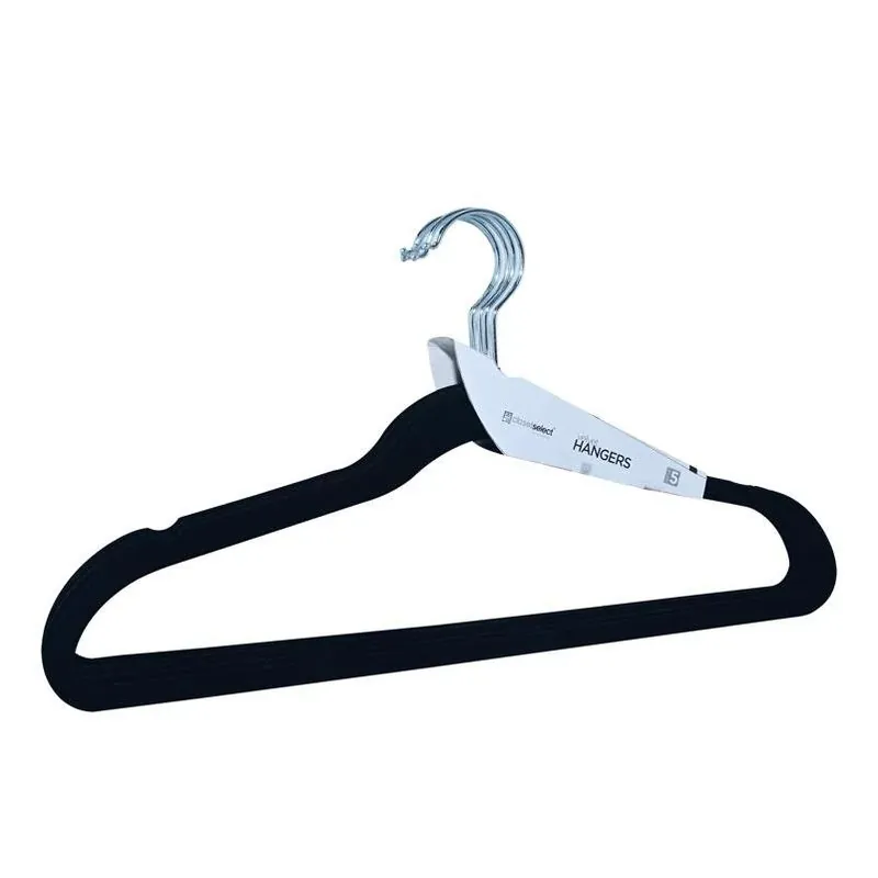 Black Flocked Plastic Hangers – 5 Pack, 9.1" X 17.2"