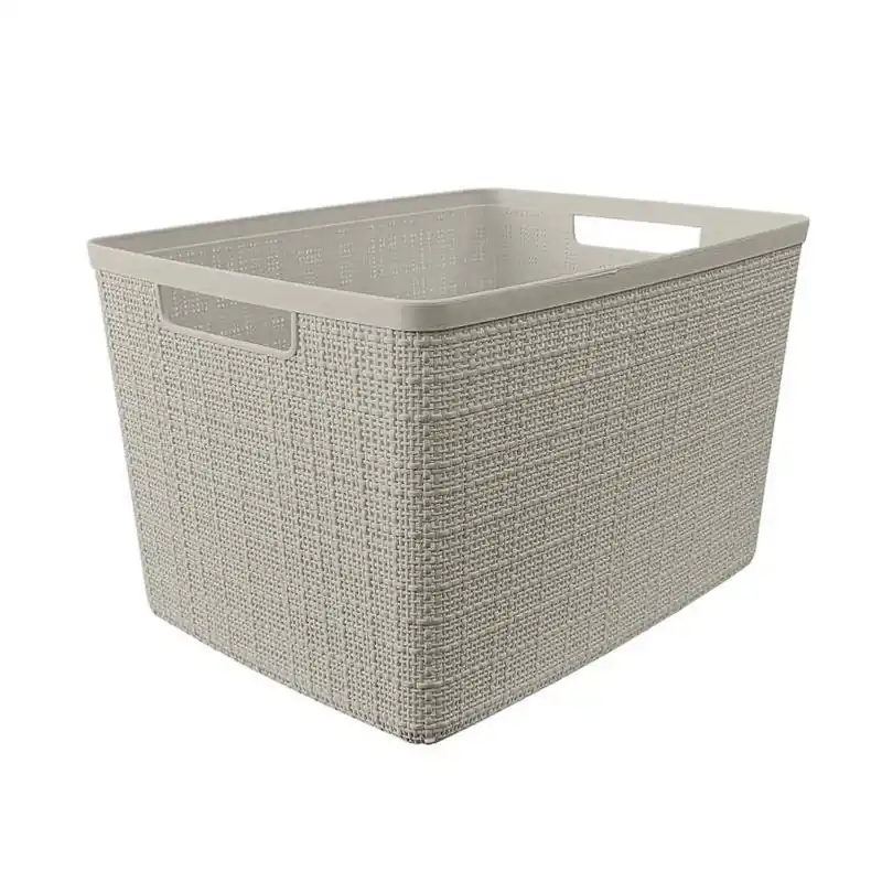Beige 18l Stackable Woven Storage Basket – 9.1" H X 14.2" W X 11" D