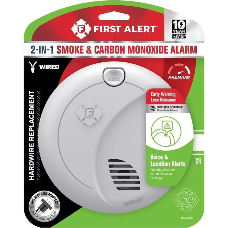 Dual Smoke & Co Hardwired Detector With Battery Backup – Photoelectric Safety Alarm (1 Unit)