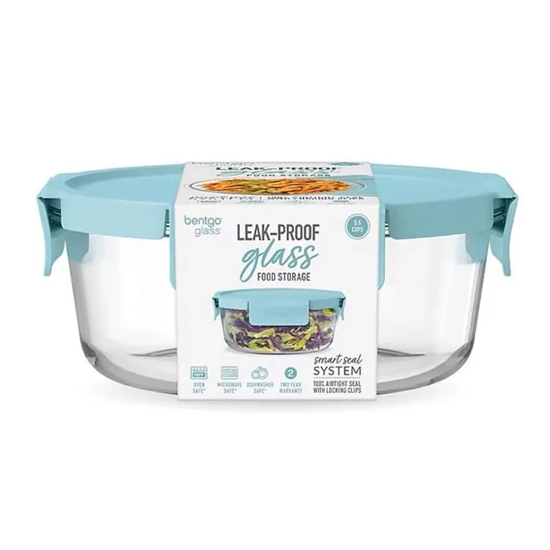 5.5‑cup Borosilicate Glass Food Storage Container With Aqua Lid