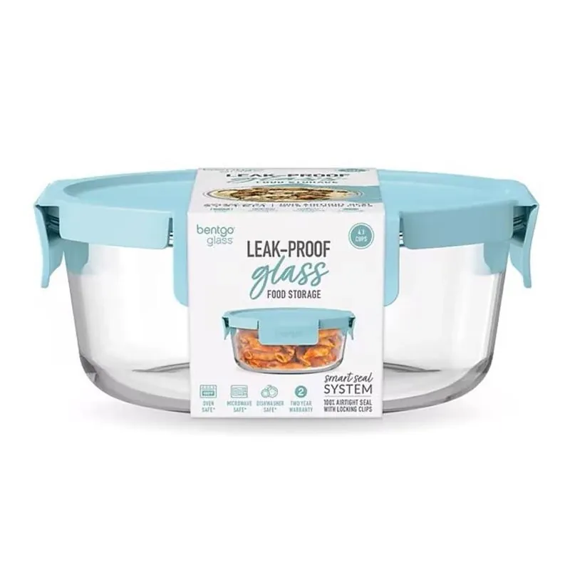 Aqua 4.1‑cup Glass Food Storage Container – Leak‑proof, Microwave & Freezer Safe