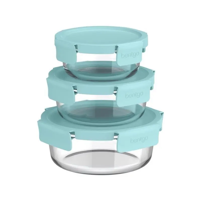 Aqua 3‑piece Borosilicate Glass Food Storage Set