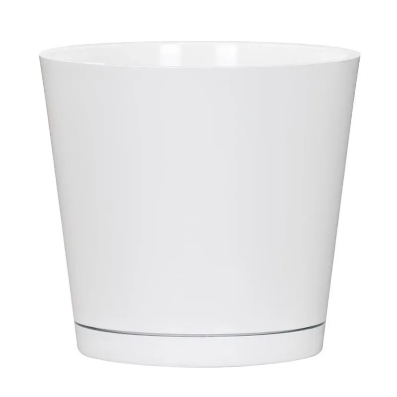 White Resin Self‑watering Round Planter – 6‑inch Diameter