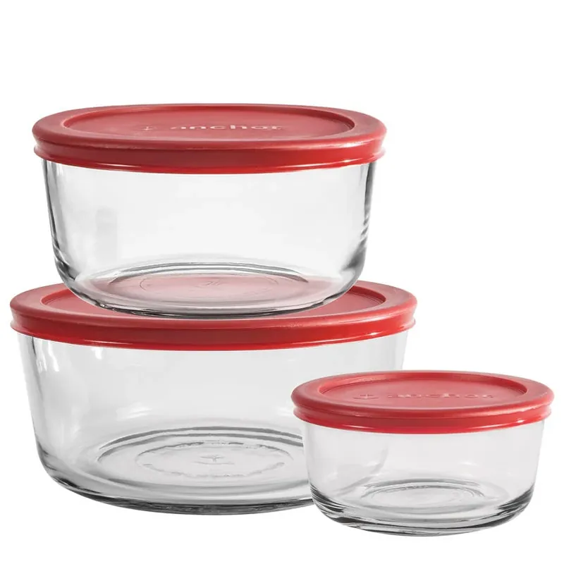 Clear Glass Food Storage Set – 3‑pack With Red Lids