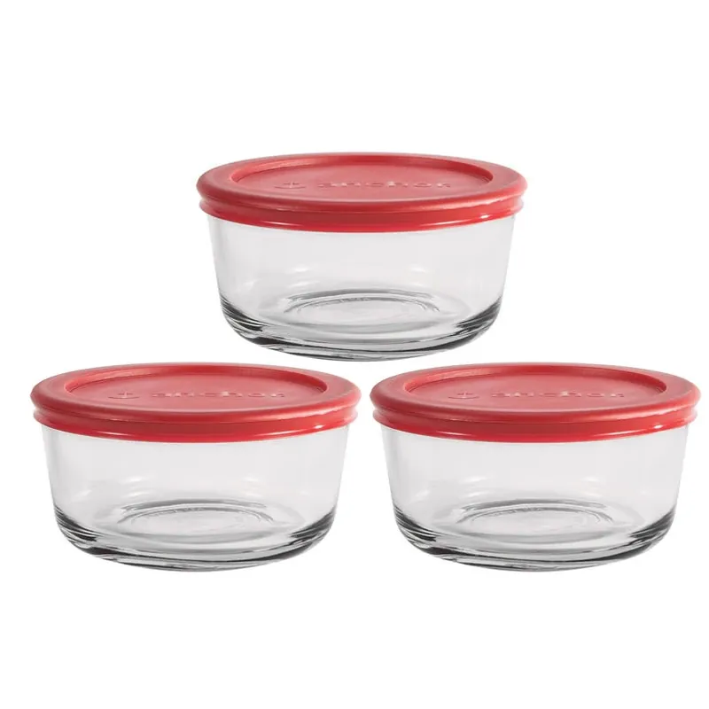 Clear 2‑cup Glass Storage Jars – 3‑piece Set With Red Lids