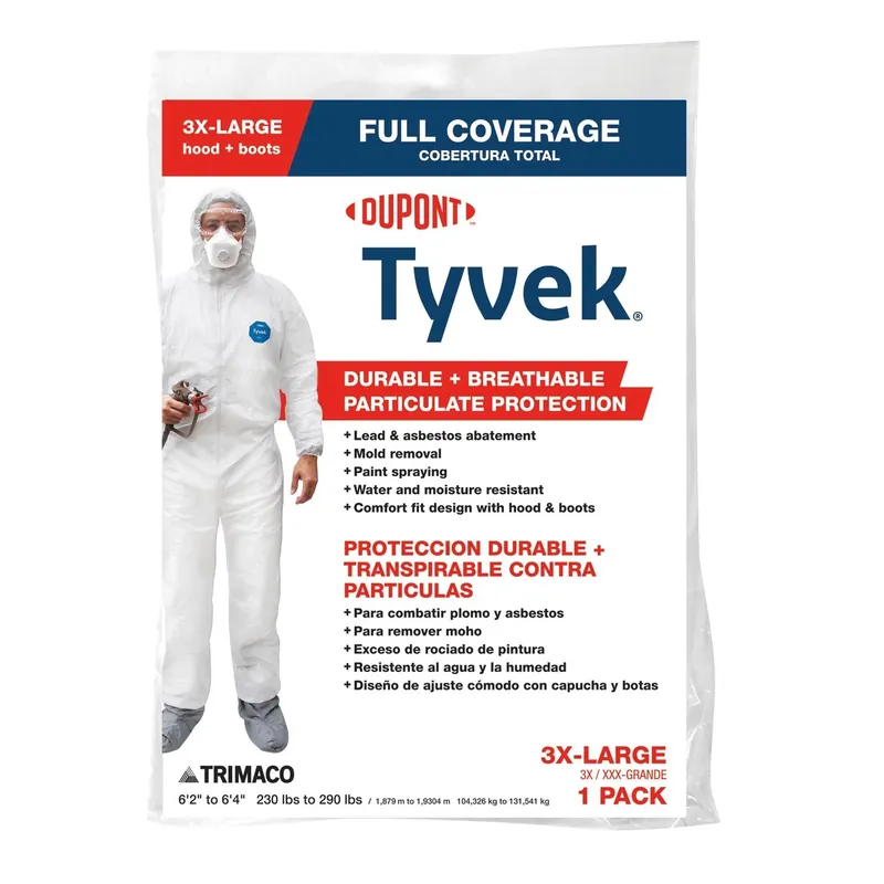 Tyvek 3xl Unisex Polyethylene Hooded Coverall With Boots, White