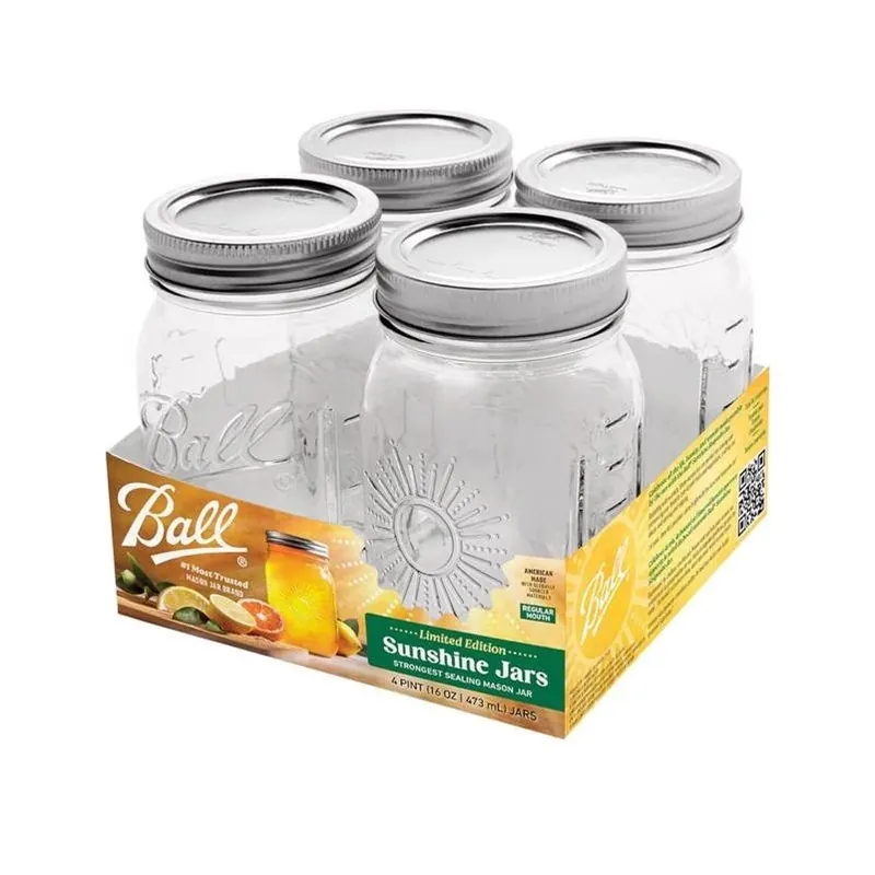 Sunshine 16 oz Regular‑mouth Mason Jar Set – 4 Pack