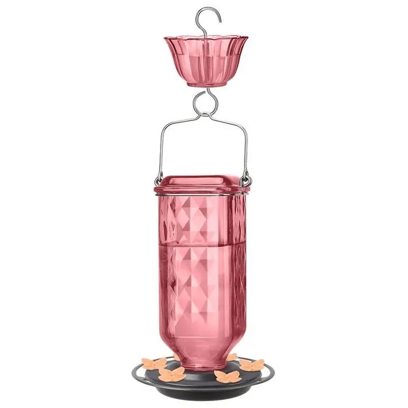 Pink 23‑oz Hummingbird Feeder With Ant Moat – 6 Port Glass/metal Design