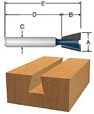 3/8 In. Diameter X 3/8 In. X 1-3/4 In. Length Carbide Tipped Dovetail Router Bit