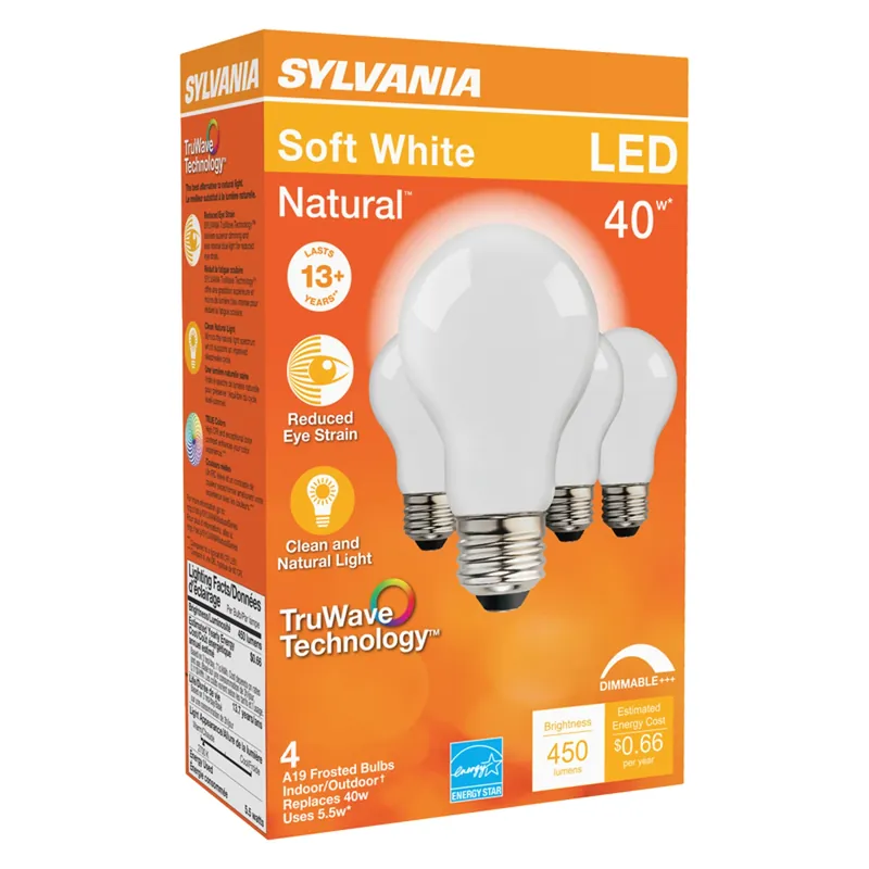 Natural A19 E26 (medium) Led Bulb Soft White 40 Watt Equivalence 4 Pk
