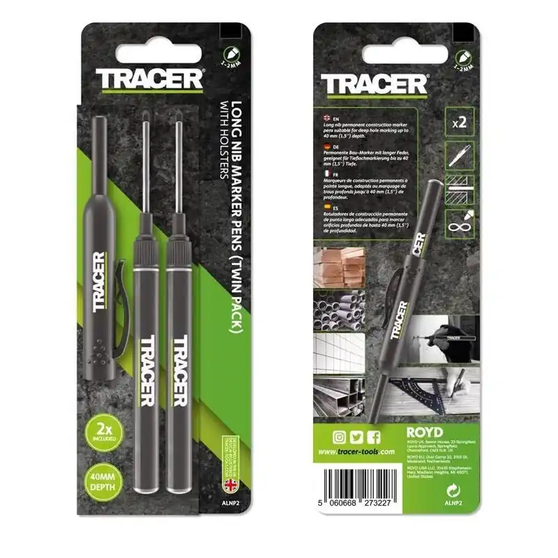 8‑in Black Long‑nib Deep Hole Marker – 2‑pack