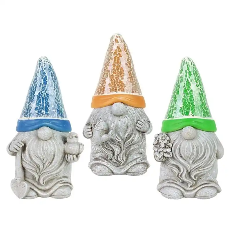 8‑inch Solar‑powered Mosaic Hat Gnome – Colorful Resin Garden Statue