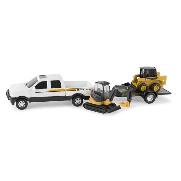 John Deere 8-inch Construction Playset With Pickup Truck, Trailer, Mini Hoe And Skid Loader