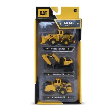 Cat Metal 3 Pack Wheel Loader/excavator/steam Roller Yellow