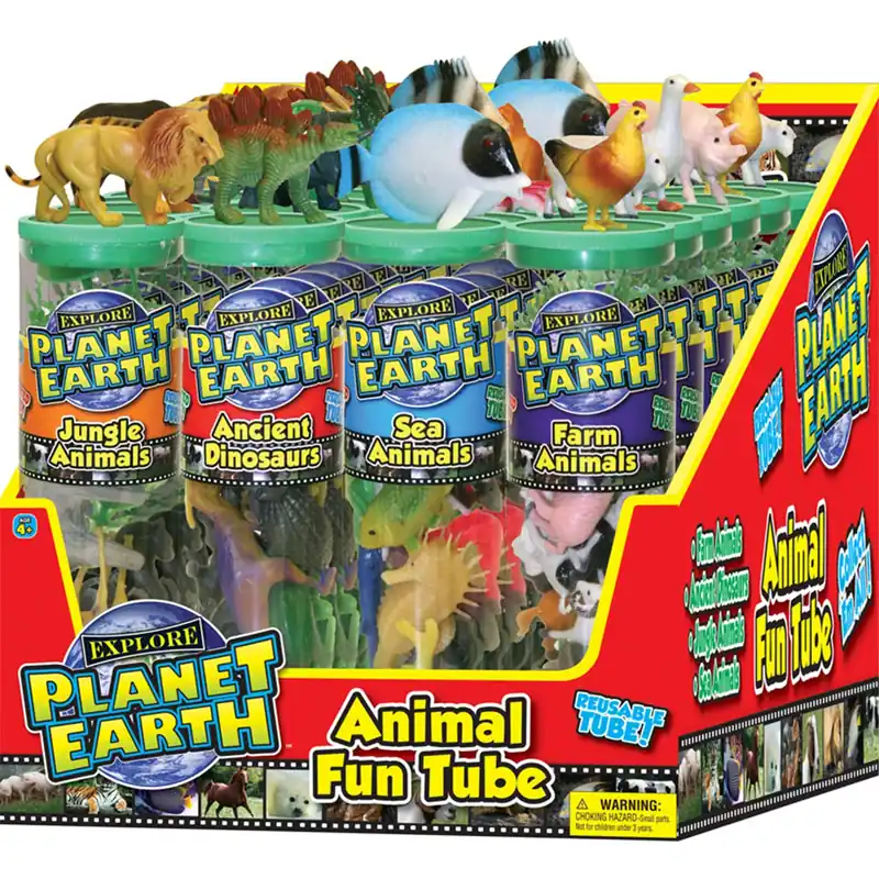 Planet Earth Animals Fun Tube Assortment - Jungle, Dinosaurs, Sea & Farm