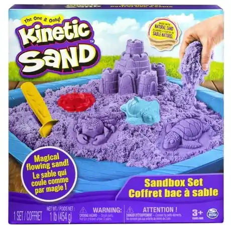 Kinetic Sand Sandbox Playset With 1lb All-natural Purple Sand And 3 Molds For Ages 3+