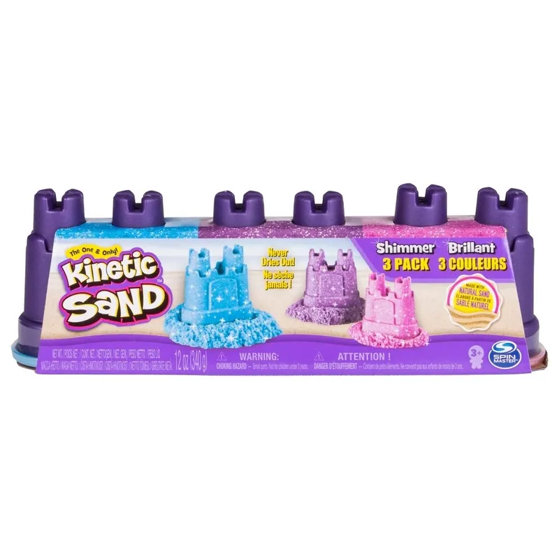 Kinetic Sand, Shimmer Sand 3 Pack With Molds And 12oz Of Kinetic Sand