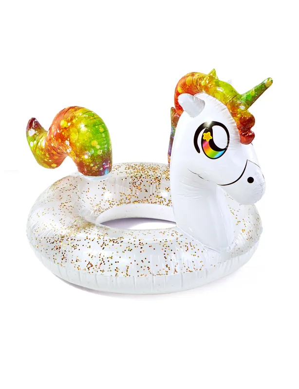 Inflatable Unicorn Glitter Pool Tube 48 In. - White With Gold Glitter