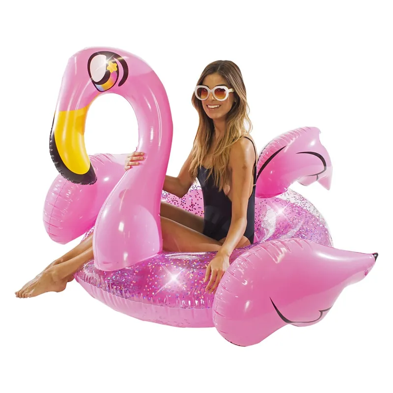 Glitter Flamingo Ride-on Tube Pool Float - 48 In. Jumbo Pink Design