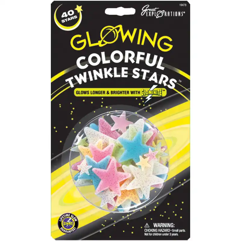 University Games 7599 Glow In The Dark Pack-colorful Twinkle Stars 40/pkg