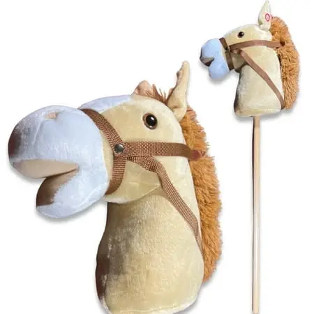 Stick Pony With Galloping And Neighing Sounds, Real Wood Stick, Soft Mane, 34-inches, Brown