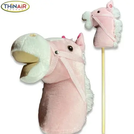 Stick Pony With Galloping And Neighing Sounds, Real Wood Stick, Soft Mane, Pink, 34-inches