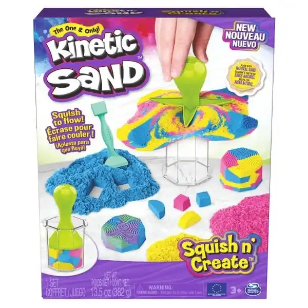 Squish N‘ Create Set With Blue, Yellow, Pink Sand And 5 Tools