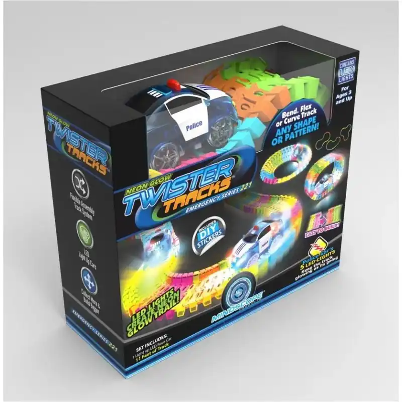 Twister Tracks Neon Glow In The Dark 221 Piece Flexible Assembly Track 11 Feet