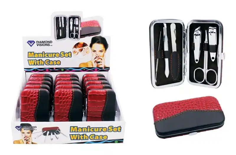 6 Piece Manicure Set In Faux Leather Case - Stainless Steel Tools