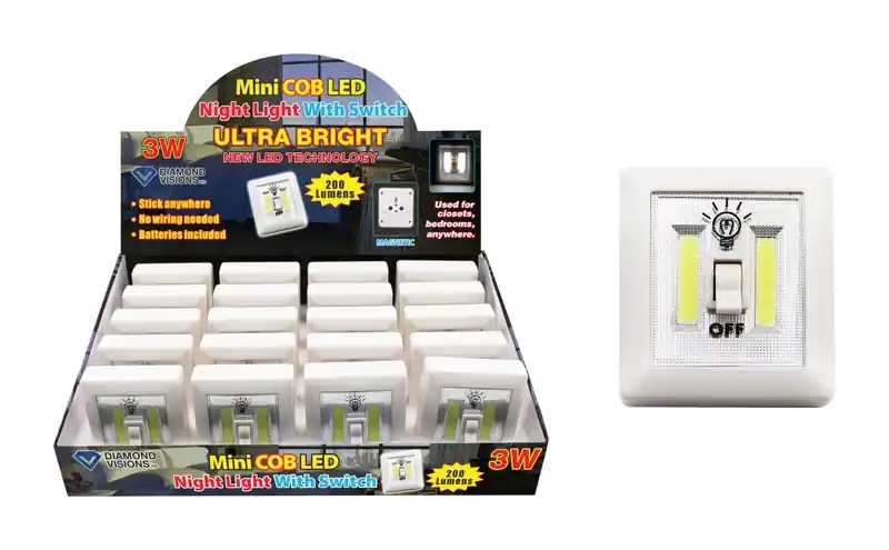 Manual Battery Powered Mini Cob Led Night Light With Switch - 200 Lumens