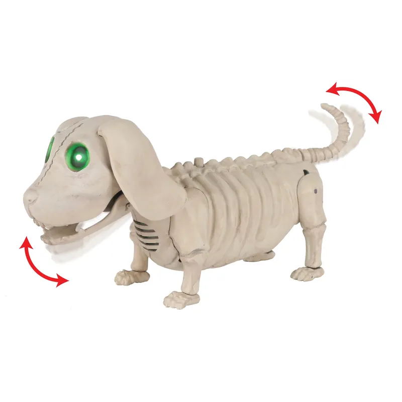 Green 3.5 In. Prelit Animated Wiener Dog Skeleton Halloween Decor