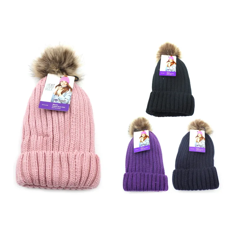Heat Max Fur Pom-pom Thermal Hat Acrylic 1 Pc