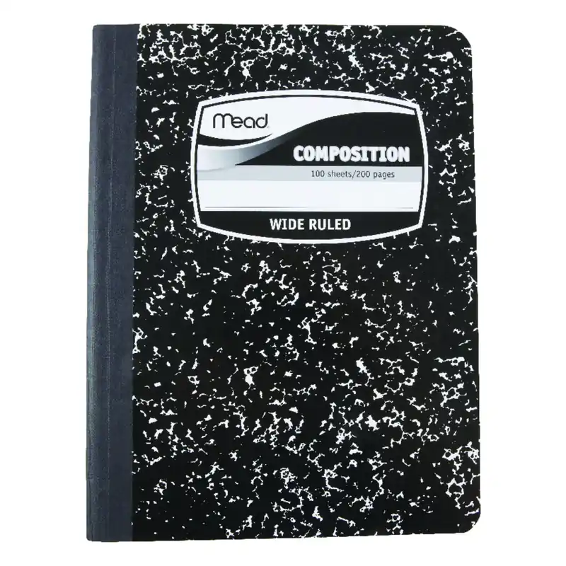 7-1/2 In. W X 9-3/4 In. L Wide Ruled Stitched Black Composition Book