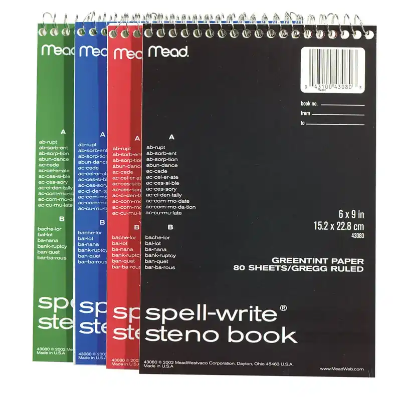 6 In. W X 9 In. L Wide Ruled Spiral Steno Book - 80 Sheets, Assorted Colors