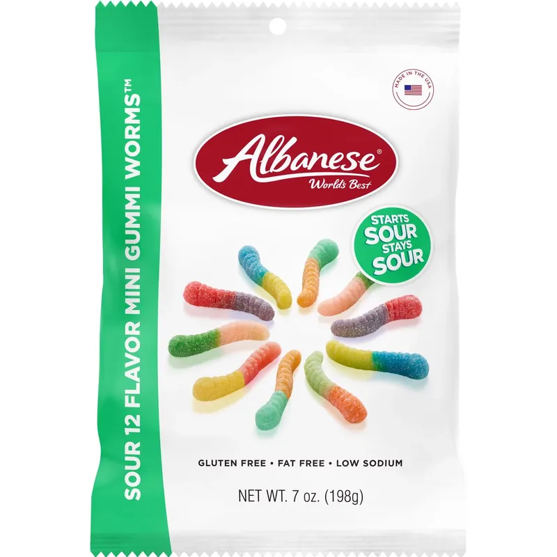 Sour Gummi Worms, 12 Flavors, 7 Oz.